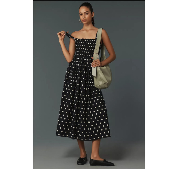 NWT Anthropologie Pinnacle by Shruti Sancheti Smocked A-Line Midi Dress $188 L - Picture 2 of 5